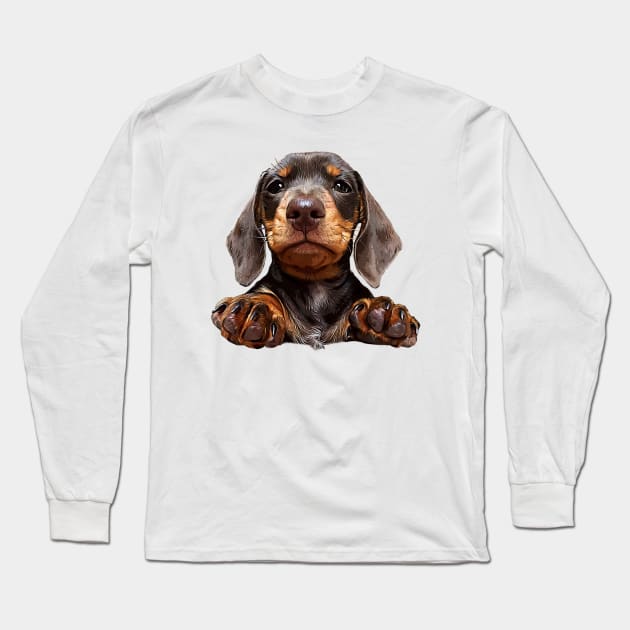 Dachshund Chocolate Tan Pup Long Sleeve T-Shirt by ElegantCat